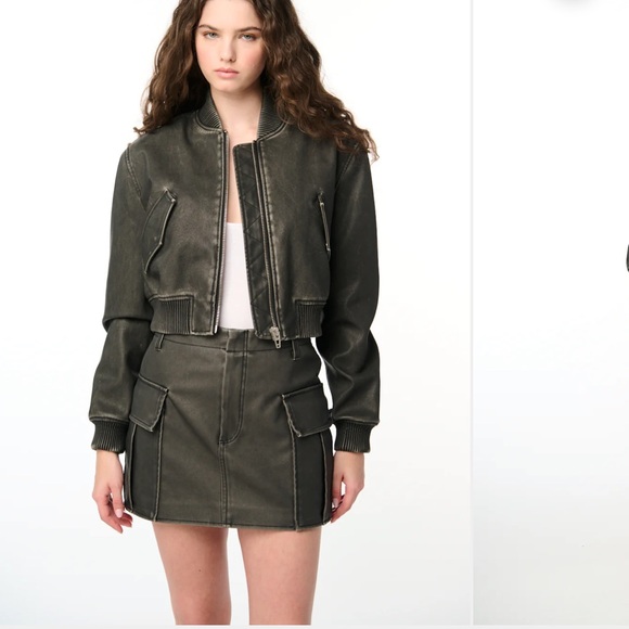 Blank NYC Jackets & Blazers - Blanknyc faux leather crop Black On Track Bomber Jacket